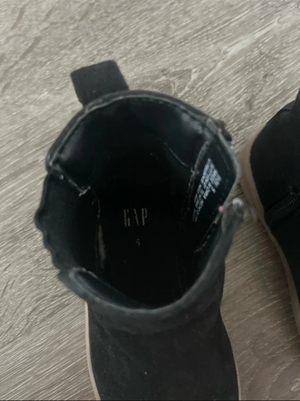 GAP Kids Black Suede Chelsea Boots with Brown Sole
